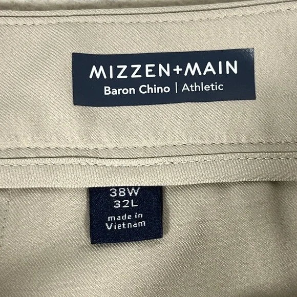 Mizzen+Main Pants Mens 38x32 Beige Baron Chino Athletic Performance Golf - Picture 3 of 8